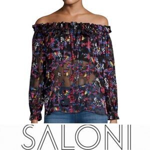 $395 SALONI “GABY” Silk Burnout Blouse